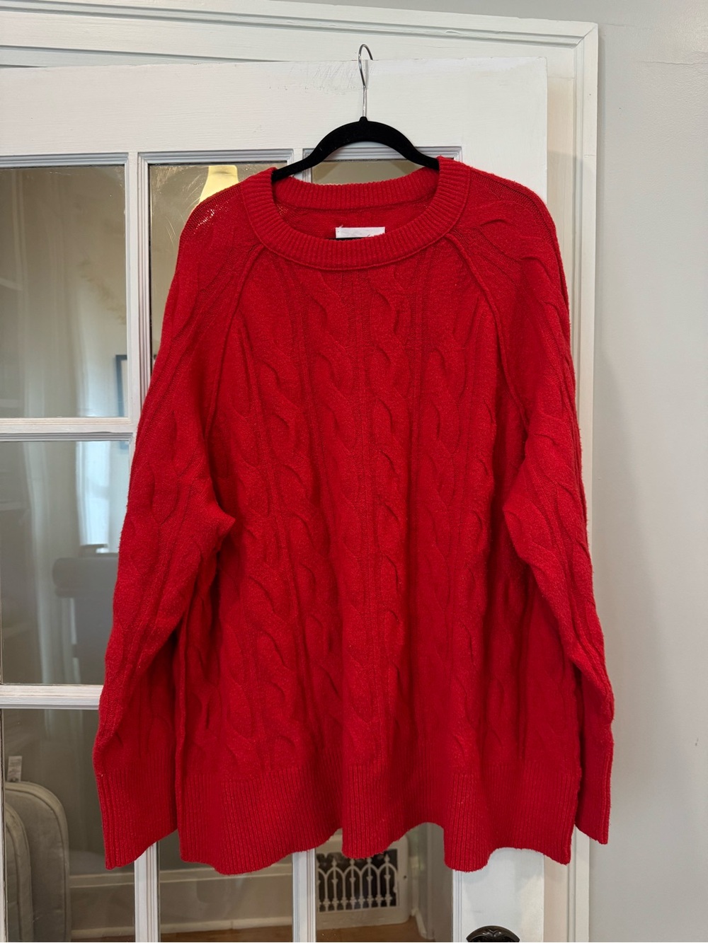 aerie Red Cable Knit Crewneck Sweater